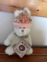Boyds Bears Small Plush White W Pink Velvet Hat Ellie Hopplebuns Teddy Bear Stuf - £15.44 GBP