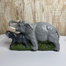 Vintage Ceramic Elephant Mother Baby Figurine Gray on Green Grass Decor - $19.99
