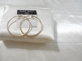 Nine West Gold Tone 2-3/8&quot; Flat Edge Lever Back Hoop Earrings Y605 - £10.73 GBP