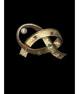 Capri Women’s Brooch Gold Tone Braided Open Work Faux Pearl Faux  2 1/4” - €17,17 EUR