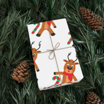 Reindeer with Scarf and Candy Cane Gift Wrap Paper Eco-Friendly - $12.00