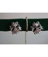 Vintage Silver Tone Scroll Leaf Earrings Screw Back 1.25&quot; Unsigned - $15.00