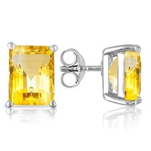 6X4MM Emerald Cut Citrine 1.2CTW Stud Earrings in Sterling Silver - $37.00