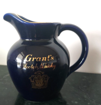 Vtg Grant&#39;s Scotch Whisky 6&quot; Tall Cobalt Blue Pitcher Gold Accents Wade Regicor - £7.78 GBP