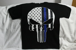 Punisher Skull Thin Blue Line Police American Flag Usa T-SHIRT - £9.78 GBP+