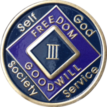 3 Year NA Medallion Triplate Narcotics Anonymous Black Blue &amp; Purple Chip Coin - £34.36 GBP