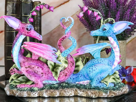 Pink And Blue Valentines Love Dragons Couple With Intertwined Tails Figurine - £46.98 GBP