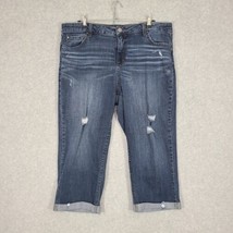 Time and Tru Women&#39;s Jeans Mid Rise Crop Distressed Dark Wash Cuff 18 Capri - £8.20 GBP