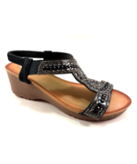 Atalina DC9808 Black Low Wedge Slip On Embellished Dress Sandals - $49.99