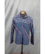 Vintage Disco Shirt - Blue Base Swirls and Srtipe Patterm - Men&#39;s Medium  - $66.86 CAD