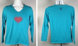 Life is Good Heart Logo Long Sleeve Crusher T Shirt Womens Medium Blue - $21.73