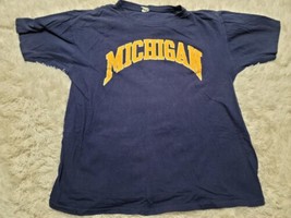 1980s Michigan Spellout Wolverines Single Stitch Shirt Xl Vtg Football Vtg Blue - £11.69 GBP