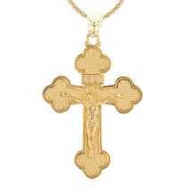 Solid Yellow Gold 10K Eastern Orthodox Crucifix Cross Pendant Necklace - £111.82 GBP+