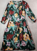 Loft Fit &amp; Flare Dress Womens Petite XS Multi Floral V Neck Button Drawstring - £23.98 GBP