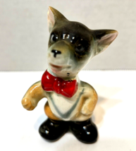 Antique Anthropomorphic Porcelain Dog with Red Bow Figurine Made in Japan 3.25&quot; - £9.18 GBP