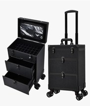 Professional 3 in 1 Rolling Makeup Case Cosmetology Case on Wheels 2 Large Dr... - £94.93 GBP