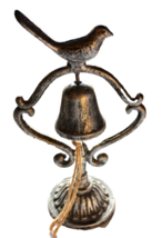 Vintage 11” Cast Iron Dinner Bell On Stand Bird Heavy 2.5 Lbs Silver Overtone - £22.75 GBP