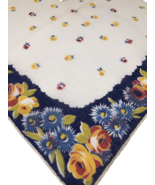 Vtg 1950s Hanky Handkerchief White Blue GORGEOUS Floral Border Roll Edge... - $283.01 MXN