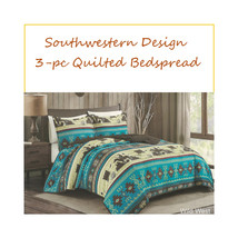 Southwestern Turquoise Aztec   Quilt Coverlet - 3 Piece Set- Western Bed... - $50.29+