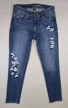 Womens GAP Girlfriend Floral Blue Denim Mid-Rise Stretch Jeans Sz 0/25r ... - $18.47
