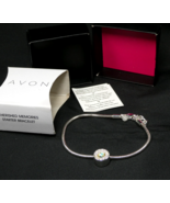 AVON Faceted Stone Pendant Silver-Toned Snake Chain 7&quot; Bracelet - $454.44 MXN