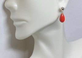 Sterling Silver Simulated Teardrop Coral and 5mm Ball Stud Post Dangle Earrings - £34.43 GBP