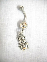 Farm Animal Cow With Bell Waving Hello Charm On Clear 14g Cz Belly Ring Barbel - £4.78 GBP