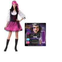 Girls Teen Pirate Caribbean Pink Dress 3 Pc Jr Makeup &amp; Halloween Costume-sz OS - £18.99 GBP