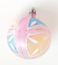 Vintage Round Glass Ball Christmas Tree Ornament Pink Blue Yellow Transl... - $9.95