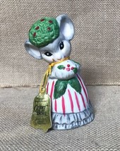 Vintage Bisque Porcelain Christmas Victorian Lady Mouse Bell Kitsch Critter - £4.68 GBP
