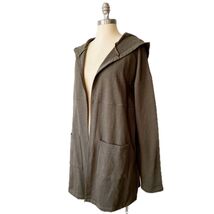 Hem &amp; Thread Olive Green Cotton Blend Open Front Hoodie Jacket Pockets-W... - $66.16 CAD