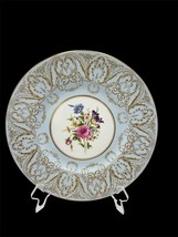 Royal Worcester England Embellished Floral Light Blue Gold Trim Dinner 1... - $85.50