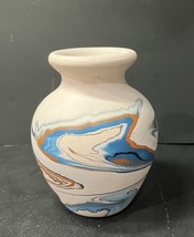 Nemadji Pottery Vase 4&quot;, Blue &amp; Orange Vase, Native American Art, Abstra... - $19.80