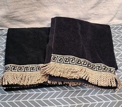 (2) Avanti Bath Towels Black Gold Tassels The Avanti Look Collection 100% Cotton - £10.51 GBP