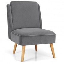 Velvet Accent Armless Side Chair with Rubber Wood Legs for Bedroom-Gray - Color - £155.11 GBP
