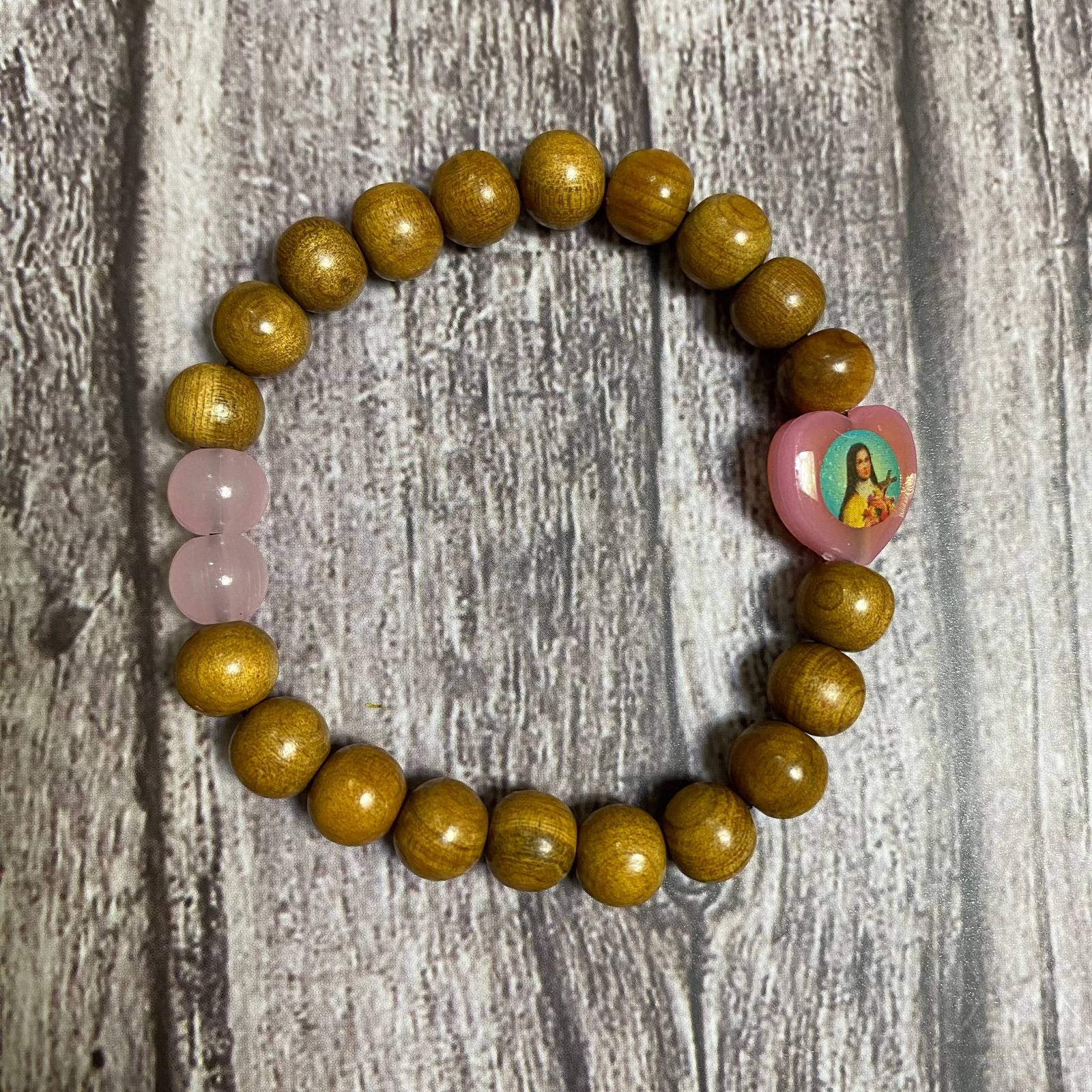 Natural wood and pink gemstone Catholic Bracelet, Christian Bracelet - $17.90