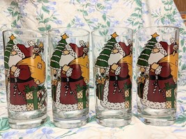 4 Vintage Christmas Santa Season Greetings  Drinking Glasses - $16.82