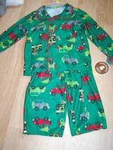 Size 12 Months Carters Flannel Pajamas Top Pants Holiday Green Cars Tree... - $12.00