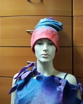 FELTED WOOL HAT ARTSY HANDMADE IN EUROPE WINTER HAT UNIQUE GIFT FOR WOMEN - £86.70 GBP