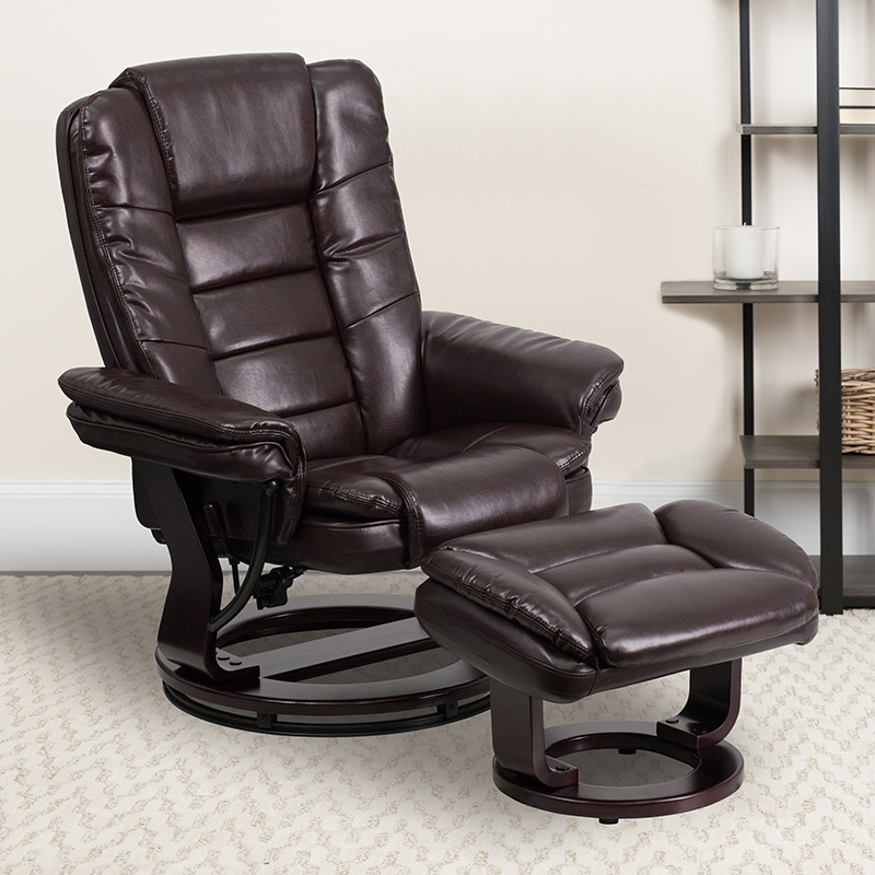 Brown Leather Recliner&Ottoman BT-7818-BN-GG