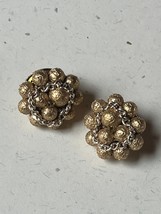 Vintage Japan Marked Wrinkled Gold Colored Cluster Bead w Chain Overlay Clip Ear - £8.84 GBP