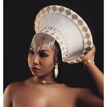 3 in 1 White and Gold Zulu HatI Large Zulu Hat |African Hat | Isicholo | - £139.38 GBP