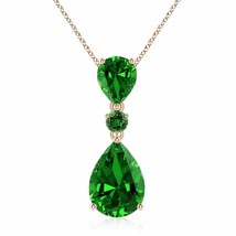 ANGARA Lab-Grown Emerald Three Stone Pendant in 14K Gold (14x10mm,6.6 Ct) - £2,595.53 GBP