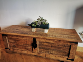 New Industrial Rustic Vintage Wooden Acacia Wood Storage Chest Trunk Cabinet - £139.27 GBP