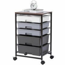 Utility Cart with 5 Drawers,Storage Drawer Cart with Wooden Tabletop - $179.96