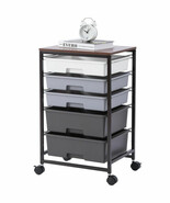 Utility Cart with 5 Drawers,Storage Drawer Cart with Wooden Tabletop - $3,420.47 MXN