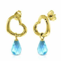 4.5 Carat 14K Yellow Gold Heart Gemstone Earrings w/ Dangling Natural Blue Topaz - £343.76 GBP