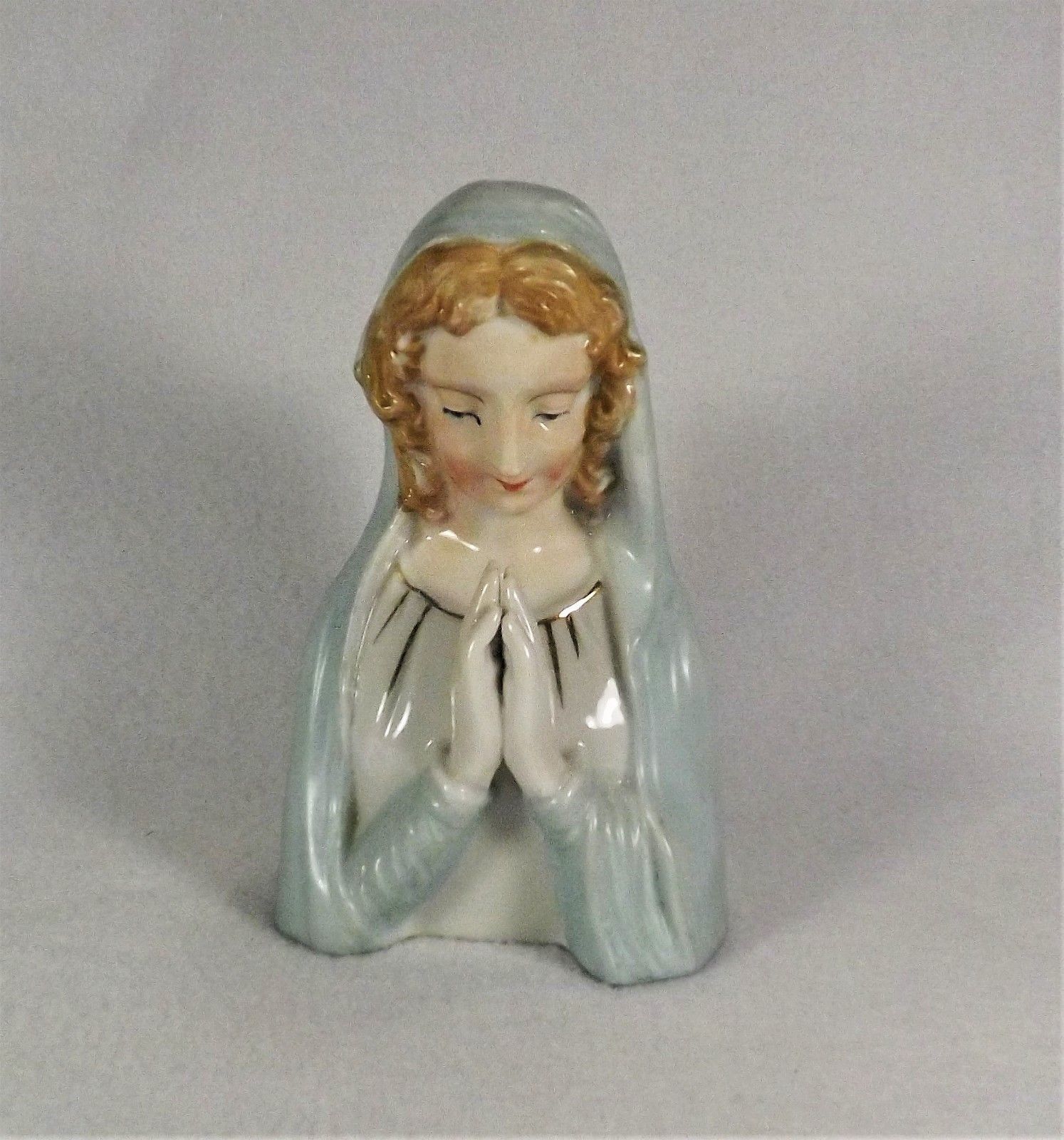 Vintage Enesco Pottery Praying Madonna Mother Mary Vase 5 3/4" Tall Marked - £3.10 GBP