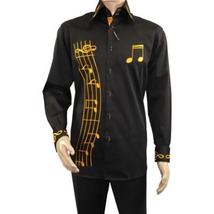 Men Axxess Turkey Shirt 100% Cotton Musical Note 224-56 French Cuffs Black Gold image 6