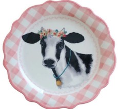 Four (4) Pioneer Woman ~ Gingham Edge w/Cow Pattern ~ 7&quot; Dia. ~ Stoneware Plates - £33.15 GBP